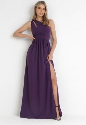 Ciemnofioletowa Sukienka Maxi Na Jedno Ramię z Rozcięciem na Dole Jasminta. Fioletowe sukienki Born2be, na imprezę, m, bez wzorów, eleganckie, z asymetrycznym kołnierzem, bez ramiączek, maxi, asymetryczne. W wyprzedaży za 144.49 zł.