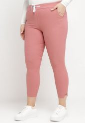 Ciemnoróżowe Spodnie High Waist z Troczkiem w Pasie Istmena. Czerwone jeansy Born2be, xl, bez wzorów, z jeansu, biznesowe, z podwyższonym stanem. W wyprzedaży za 38.24 zł.