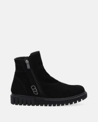 CZARNE BOTKI Z NUBUKU 258450 BLACK. Czarne botki Venezia, bez wzorów, z nubiku, bez obcasa, bez zapięcia. Za 249.00 zł.