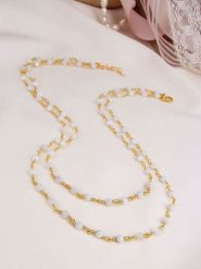 Pierres de Jade Pozłacany naszyjnik z elementami ozdobnymi - dł. 47 cm rozmiar: onesize. Białe naszyjniki Pierres de Jade, z materiału, z kamieniem księżycowym, pozłacane. Za 69.99 zł.