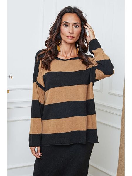 So Cachemire Sweter "Epi" w kolorze czarno-jasnobrązowym rozmiar: XL. Brązowe swetry So Cachemire, xl, bez wzorów, z kaszmiru, bez ramiączek. Za 266.66 zł.