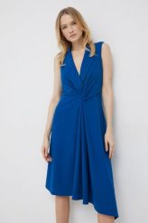 Dkny sukienka kolor turkusowy midi rozkloszowana. Niebieskie sukienki DKNY, s, bez wzorów, z dzianiny, z asymetrycznym kołnierzem, bez ramiączek, midi, asymetryczne. W wyprzedaży za 489.99 zł.