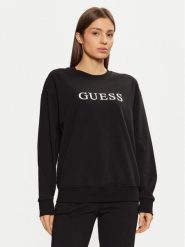 Guess Bluza O5RQ03 KCO31 Czarny Regular Fit. Czarne bluzy Guess, xs, z aplikacjami, z bawełny, bez kaptura. Za 169.99 zł.