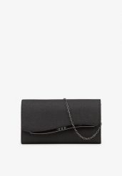 Czarna Brokatowa Torebka Kopertówka z Dodatkowym Łańcuszkiem Paselissa. Czarne torebki klasyczne Renee, bez wzorów, eleganckie, bez dodatków. Za 59.99 zł.