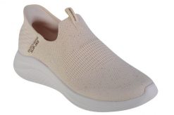 Buty sportowe Sneakersy damskie, Skechers Ultra Flex 3.0-Shiny Night Slip-ins. Białe buty treningowe Skechers, bez wzorów, z materiału, przed kostkę, bez zapięcia, trekkingowe. Za 349.99 zł.