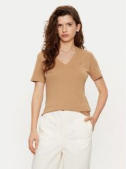 Tommy Hilfiger T-Shirt WW0WW40584 Beżowy Slim Fit. Brązowe t-shirty Tommy Hilfiger, l, bez wzorów, z bawełny, bez kołnierzyka, bez ramiączek. Za 149.99 zł.