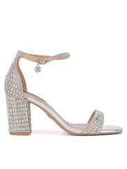 Nine West Sandały WFA3032-1 Srebrny. Szare sandały Nine West, bez wzorów, z materiału, bez obcasa, na słupku, bez zapięcia. Za 249.99 zł.