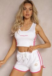 Białe Szorty Dresowe z Bawełny High Waist z Metalową Wstawką Lumira. Białe szorty Renee, bez wzorów, z bawełny, sportowe. W wyprzedaży za 27.99 zł.
