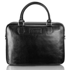 Torba skórzana Tizano TM05 czarna. Czarne torby na laptopa TIZANO, bez wzorów, z materiału, na ramię. Za 435.99 zł.
