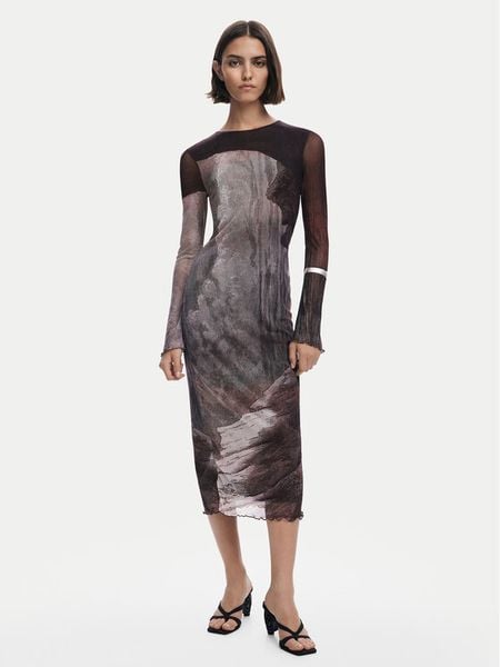 Desigual Sukienka codzienna Abyss Lacroix 25WWVK01 Brązowy Slim Fit. Brązowe sukienki Desigual, na co dzień, xl, bez wzorów, z syntetyku, bez kołnierzyka, bez ramiączek, proste. Za 299.99 zł.