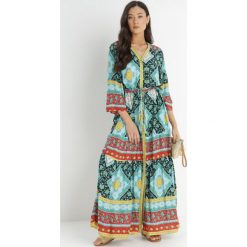 Ciemnozielono-Niebieska Sukienka Delastis. Zielone sukienki Born2be, l, bez wzorów, ze skóry, bez kołnierzyka, bez ramiączek, maxi. Za 229.99 zł.