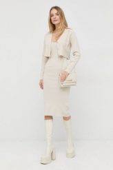 Morgan sukienka i kardigan kolor beżowy midi. Brązowe sukienki Morgan, l, bez wzorów, z dzianiny, bez ramiączek. W wyprzedaży za 329.99 zł.