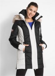 Krótki płaszcz outdoorowy ze sztucznym futerkiem, z materiału odpychającego wodę. Brązowe płaszcze bonprix, s, bez wzorów, z futra, bez kaptura. Za 299.99 zł.