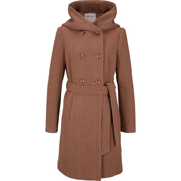 Krótki płaszcz z domieszką wełny. Zielone płaszcze bonprix, bez wzorów, z wełny, z kapturem. Za 259.99 zł.
