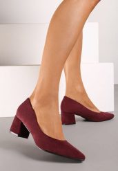Bordowe Casualowe Czółenka na Słupku z Wkładką ze Skóry Naturalnej Rieris. Czerwone czółenka Renee, bez wzorów, z jeansu, eleganckie, bez obcasa, na obcasie, bez zapięcia. W wyprzedaży za 55.99 zł.