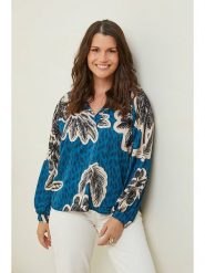 Curvy Lady Bluzka w kolorze niebiesko-beżowym rozmiar: 40/42. Niebieskie bluzki Curvy Lady, bez wzorów, klasyczne, bez kołnierzyka, bez ramiączek. Za 74.99 zł.