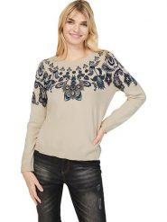Heine Sweter w kolorze beżowo-granatowo-brązowym rozmiar: 36. Brązowe swetry Heine, bez wzorów, bez ramiączek. Za 74.81 zł.