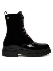 Tommy Hilfiger Trzewiki T4A5-34026-0775 D Czarny. Czarne botki Tommy Hilfiger, bez wzorów, ze skóry, bez obcasa, na płaskiej podeszwie, bez zapięcia. Za 509.99 zł.