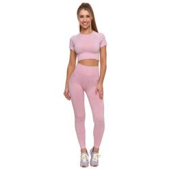 Różowy Damski Komplet Top+Legginsy Moraj. Czerwone legginsy Moraj, bez wzorów, z materiału, eleganckie, krótkie. Za 119.00 zł.
