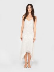 Patrizia Pepe Sukienka | 8A1203/A302 | Kobieta | Biały. Białe sukienki Patrizia Pepe, na co dzień, l, bez wzorów, z materiału, eleganckie, z asymetrycznym kołnierzem, bez ramiączek, asymetryczne. W wyprzedaży za 649.00 zł.