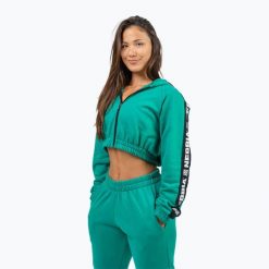 Bluza NEBBIA Crop Hoodie Iconic. Zielone bluzy Nebbia, bez wzorów, sportowe, bez ramiączek, bez kaptura. Za 269.99 zł.