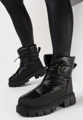 Czarne Pikowane Śniegowce na Grubej Podeszwie ze Ściągaczem Orbica. Czarne śniegowce Born2be, bez wzorów, bez zapięcia. Za 89.99 zł.