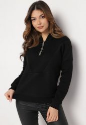 Czarna Bawełniana Bluza z Kapturem Hebesa. Czarne bluzy Born2be, bez wzorów, z bawełny, casualowe, bez ramiączek, z kapturem. W wyprzedaży za 84.99 zł.