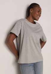 Szary T-shirt z Bawełny Typu Oversize Nedika. Szare t-shirty Born2be, m, bez wzorów, z bawełny, klasyczne, bez kołnierzyka, bez ramiączek. Za 39.99 zł.