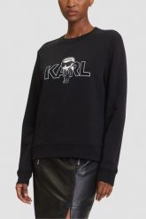 KARL LAGERFELD Czarna bluza damska Ikon z nadrukiem, Rozmiar XS. Czarne bluzy bez kaptura KARL LAGERFELD, uniwersalny, bez wzorów, z bawełny, bez kaptura. W wyprzedaży za 469.99 zł.