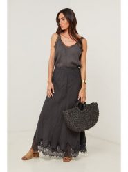 Le Monde du Lin Lniana spódnica w kolorze antracytowym rozmiar: 38/40. Czarne spódnice Le Monde du Lin, bez wzorów, z koronki, maxi. Za 165.99 zł.