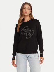 Guess Sweter W5BR42 Z26I2 Czarny Relaxed Fit. Czarne swetry Guess, xl, z aplikacjami, z wiskozy, bez ramiączek. Za 369.99 zł.