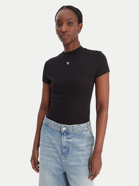 Guess Bluzka W6RP99 KCNH2 Czarny Regular Fit. Czarne bluzki Guess, xl, z aplikacjami, z syntetyku, bez kołnierzyka, bez ramiączek. Za 214.99 zł.