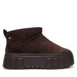 Śniegowce Tommy Jeans. Brązowe śniegowce Tommy Jeans, bez wzorów, z jeansu, bez zapięcia. Za 649.99 zł.