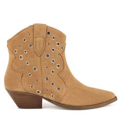 Kowbojki Badura. Brązowe botki Badura, bez wzorów, bez obcasa, bez zapięcia. Za 399.99 zł.