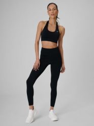 4F Legginsy treningowe szybkoschnące damskie - czarne L. Czarne legginsy 4f, bez wzorów, z materiału. Za 149.99 zł.
