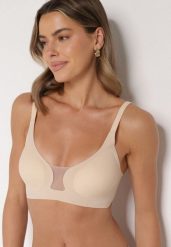 Beżowy Biustonosz z Ozdobnym Wycięciem Ezirelle. Brązowe biustonosze Born2be, bez wzorów, z jeansu. Za 59.99 zł.