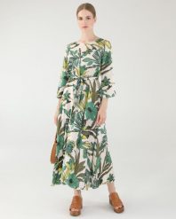 Wzorzysta sukienka z wiskozy. Sukienki Unisono, s, bez wzorów, z materiału, bez kołnierzyka, bez ramiączek, rozkloszowane. Za 299.00 zł.
