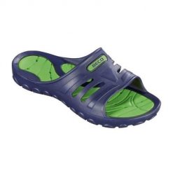 Klapki Beco unisex zielone i ciemnoniebieskie. Niebieskie klapki 47 Brand, bez wzorów, z tworzywa sztucznego, sportowe, bez obcasa, bez zapięcia. Za 195.99 zł.