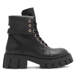 Botki Eva Minge. Czarne botki Eva Minge, bez wzorów, bez obcasa, na płaskiej podeszwie, bez zapięcia. Za 479.00 zł.