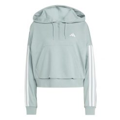 Bluza damska z zamkiem 1/4 z kapturem zapinana na zamek błyskawiczny adidas Esse. Zielone bluzy z kapturem adidas, bez wzorów, z materiału, z kapturem, na fitness i siłownię. Za 323.50 zł.