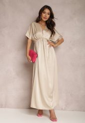 Jasnobeżowa Sukienka Satynowa Cythora. Brązowe sukienki Renee, s, bez wzorów, z satyny, eleganckie, bez kołnierzyka, bez ramiączek, maxi. W wyprzedaży za 83.99 zł.