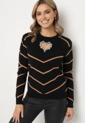 Czarno-Brązowy Sweter z Wiskozą w Geometryczny Wzór z Wycięciem w Kształcie Serca z Cyrkoniami Temilime. Czarne swetry Born2be, m, bez wzorów, z jeansu, biznesowe, bez ramiączek. W wyprzedaży za 84.99 zł.