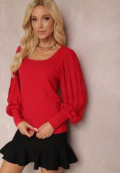 Czerwony Sweter Faenyana. Czerwone swetry Renee, l, bez wzorów, z jeansu, casualowe, bez ramiączek. W wyprzedaży za 69.99 zł.