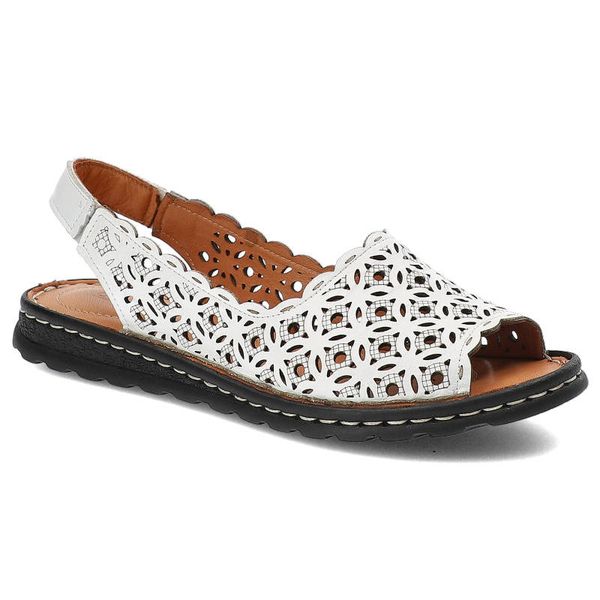 Białe Sandały Artiker Damskie Modne Skórzane Buty. Białe sandały Artiker, w ażurowe wzory, ze skóry, klasyczne, bez obcasa, bez zapięcia. Za 179.00 zł.