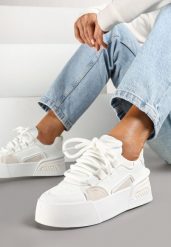 Białe Streetwearowe Sneakersy Trampki na Platformie Danenith. Białe trampki Renee, bez wzorów, z jeansu, eleganckie, bez zapięcia. W wyprzedaży za 91.99 zł.