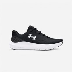 Buty fitness damskie UA Charged Surge 4. Czarne buty treningowe Under Armour, bez wzorów, z materiału, bez zapięcia, na fitness i siłownię. Za 199.99 zł.