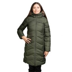 Płaszcz puchowy damski Montreaux. Czarne płaszcze Marmot, l, bez wzorów, z puchu, bez kaptura. Za 876.84 zł.