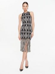 Elisabetta Franchi Sukienka dzianinowa AM-93T-32E2-V500 Czarny Slim Fit. Czarne sukienki Elisabetta Franchi, bez wzorów, z dzianiny, bez kołnierzyka, bez ramiączek. Za 1,539.00 zł.
