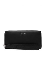 Calvin Klein Portfel Webbing Strap Long Zip Around LV04F1174G Czarny. Czarne portfele Calvin Klein, bez wzorów, ze skóry. Za 289.99 zł.