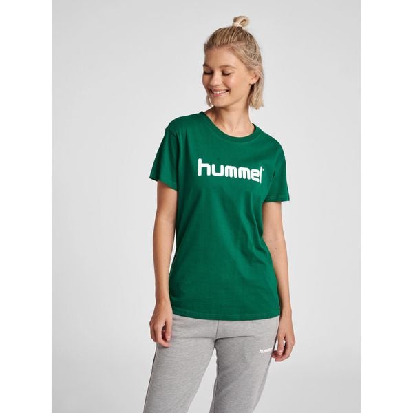 Koszulka sportowa z krótkim rękawem damska Hummel Cotton Logo. Białe t-shirty sportowe Hummel, xl, bez wzorów, bez ramiączek, do piłki nożnej. Za 59.00 zł.
